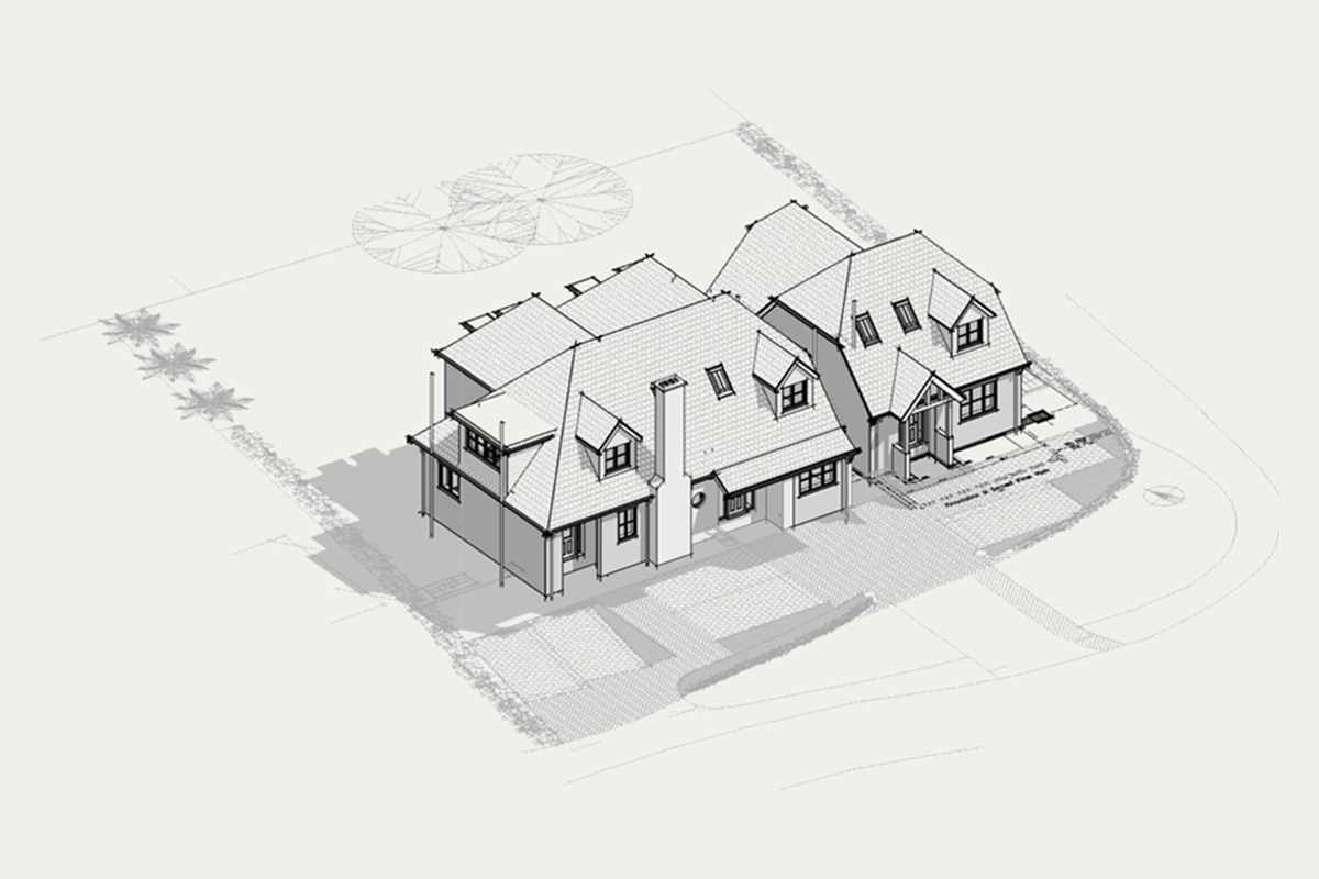 Three-dimensional view of the three proposed houses at North Weald, Epping